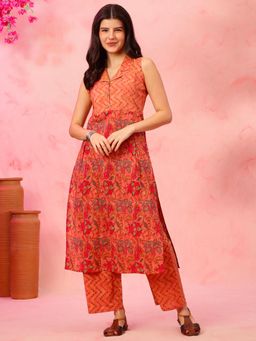 EthniFlair - Printed Collared Cotton Kurta with Pant