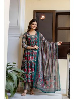 EthniFlair - Floral Empire Cotton Kurta with Pant and Dupatta
