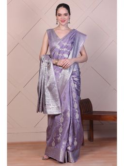 Folksong - Women's Silk Jacquard Purple Saree with Unstitched Blouse