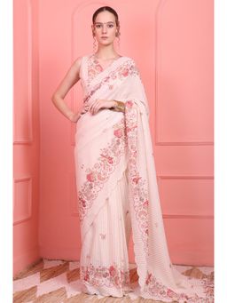 WISHFUL by W - Women's Pink All Over Sequined Festive Saree with Unstitched Embellished Blouse