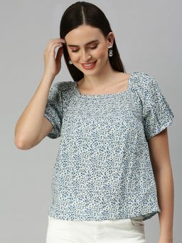 SHOWOFF - Women Square Neck Floral White Regular Top