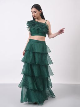 Attic Salt - Green Solid-Plain Ruffle Top