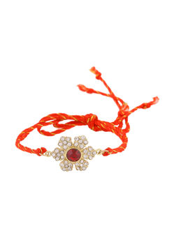 Estele - Gold Plated Holy Floral Designer Rakhi with Austrian Crystals & Silk Thread