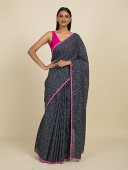 Suta - Grey Floral Digital Printed Cotton Saree