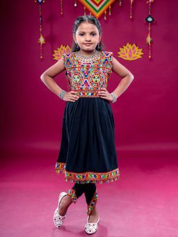 Banjara India - Black Emboidered Girls Kurta With Dhoti