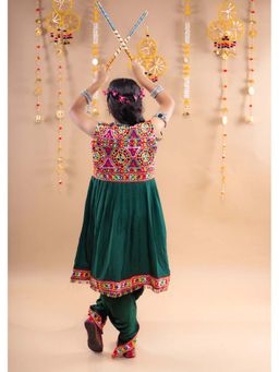 Banjara India - Green Emboidered Girls Kurta With Dhoti