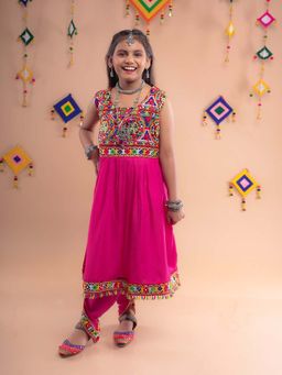 Banjara India - Pink Emboidered Girls Kurta With Dhoti