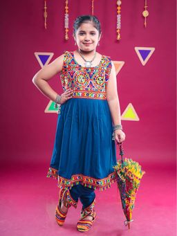 Banjara India - Teal Emboidered Girls Kurta With Dhoti