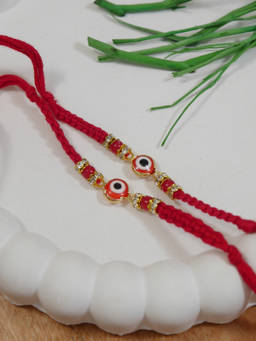 I Jewels - Red Enamel Evil Eye Rakhi Gift Set