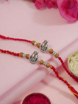 I Jewels - Red Fancy Trishul Design Rakhi Gift Set