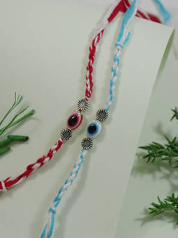 I Jewels - Multi-Color Enamel Evil Eye Pearl Rakhi Gift Set
