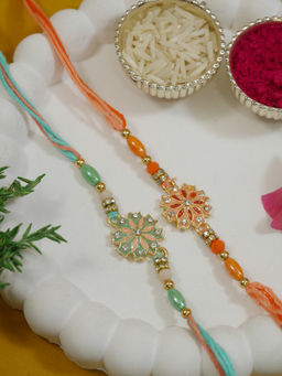 I Jewels - Multi-Color Fancy Flower Design Rakhi Gift Set