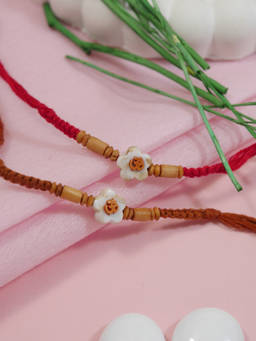 I Jewels - Multi-Color Om and Sandalwood Beads Rakhi Gift Set