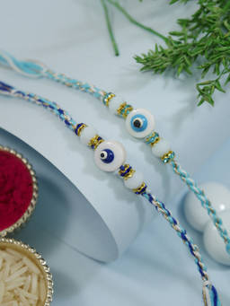 I Jewels - Blue Enamel Evil Eye Rakhi Gift Set