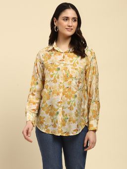 Global Republic - Tropical Print Collar Neck Full Sleeves Yellow Shirt