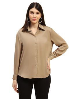 Global Republic - Solid Relaxed Fit Full Sleeves Collar Neck Brown Shirt
