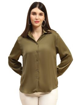 Global Republic - Solid Relaxed Fit Full Sleeves Collar Neck Green Shirt