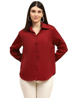 Global Republic - Solid Relaxed Fit Full Sleeves Collar Neck Red Shirt