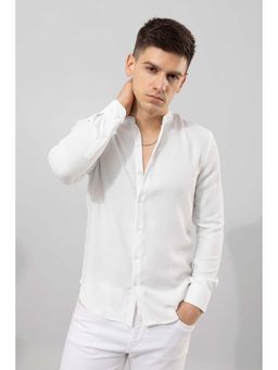 Snitch - White Solid Full Sleeves Slim Casual Shirt