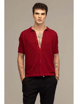 Snitch - Red Texture Half Sleeves Slim Casual Shirt
