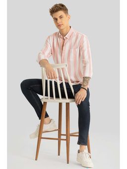 Snitch - Light Peach Stripes Full Sleeves Slim Casual Shirt