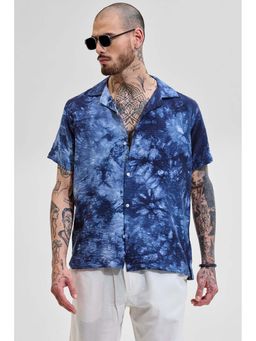 Snitch - Navy Blue Tie and Dye Half Sleeves Boxy Casual Shirt