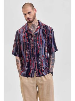 Snitch - Multi-Color Printed Half Sleeves Boxy Casual Shirt