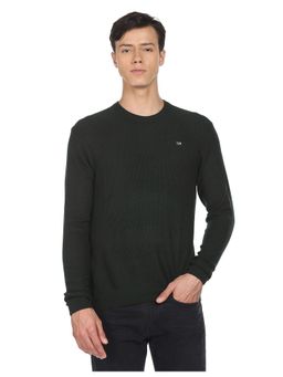 Arrow - Sports Men Dark Green Crew Neck Textured Acrylic Sweater