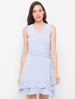 Globus - Solid Blue Dress with Belt (Set of 2)