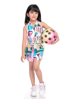 TINY BABY - Pink Linen Fabric Printed Western Wear Divider Set