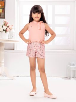 TINY BABY - Peach Georgette Fabric Printed Western Wear Short Set