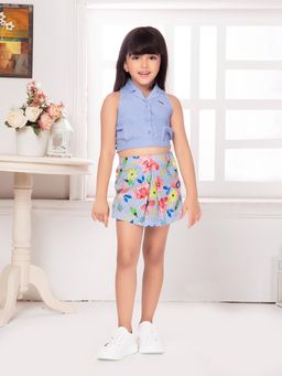 TINY BABY - Blue Polyester Fabric Printed Western Wear Divider Set