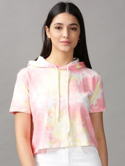 SHOWOFFFF - Womens Short Sleeves Hood Multi Dyed Top