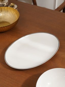 Pure Home + Living - White Rice Platter with Silver Line