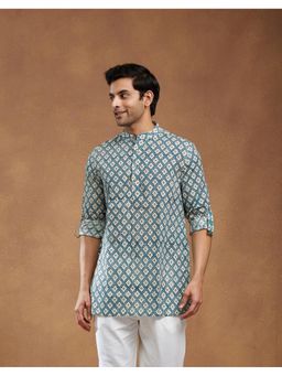 Fabindia - Men Blue Cotton Geometric Kurta