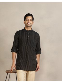 Fabindia - Men Black Cotton Blend Stripes Kurta