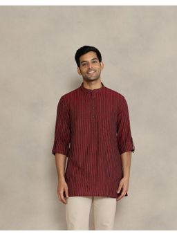 Fabindia - Men Maroon Cotton Blend Stripes Kurta