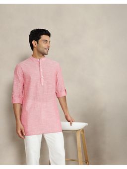 Fabindia - Men Pink Cotton Woven Kurta