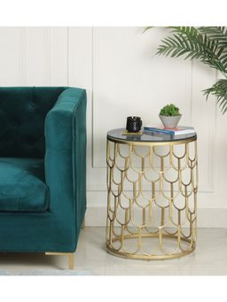 Claymint - Belmont Black Glass Side Table In Gold Finish