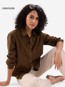The Souled Store - Cotton linen Chestnut Women Shirt