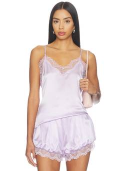 AEXAE - Silk Lace Women's Lace Trim Satin Cami Top Lavender
