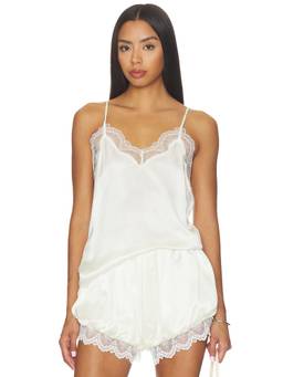 AEXAE - Silk Lace Women's Lace Trim Satin Cami Top White