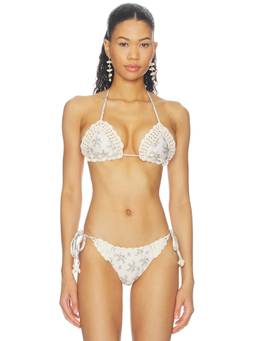 Agua Bendita - Bea Women's Unpadded Crochet Trim Halter Bikini Top White