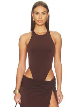 The Andamane - Fonda Halter Women's Stretch Jersey Thong Bodysuit Brown