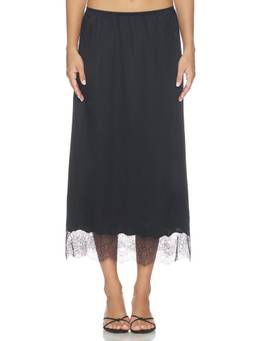 ANINE BING - Shelby Women's Lace Trim Satin Sleep Skirt Black