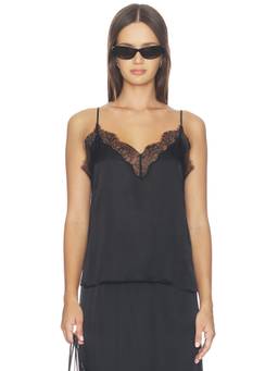 ANINE BING - Mael Women's Lace Trim Satin Camisole Black