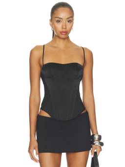 Auteur Studio - Lotus Mesh Side Women's Boned Satin Corset Top Black