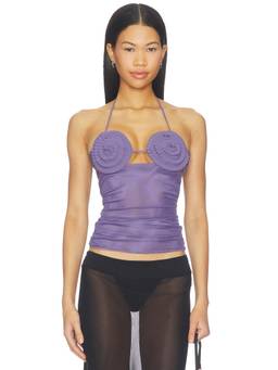 Bec + Bridge - Delila Spiral Women's Halter Tie Sheer Mesh Bikini Top Purple