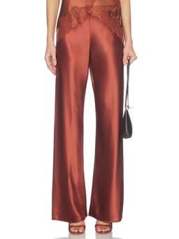 CAMI NYC - Satin Women's Elastic Waist Wide Leg Sleepwear Pant Brown