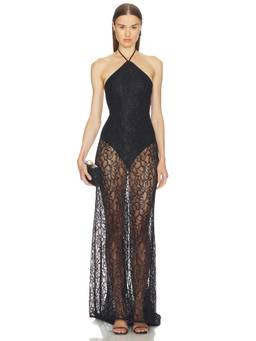 Camila Coelho - Lace Halter Open-Back Women's Bodysuit Gown Black